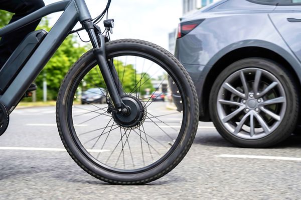 An e-bike rider on a road.
